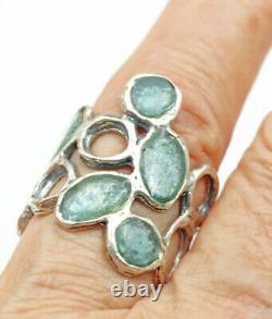 Roman Glass Ring Sterling Silver 925 Antique Greenish Fragments 200 B. C Size8