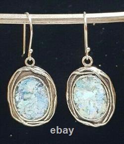 Roman Glass S/Silver Earrings 925 Ancient Patina 200 B. C Israeli Silver Jewelry
