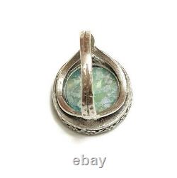 Roman Glass S. Silver Round Ring Fragments 925 Ancient 200 BC Bluish Patina S7