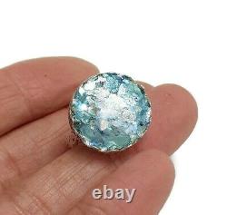 Roman Glass S. Silver Round Ring Fragments 925 Ancient 200 BC Bluish Patina S7