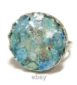 Roman Glass S. Silver Round Ring Fragments 925 Ancient 200 BC Bluish Patina S9