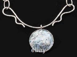Roman Glass Silver Sterling 925 Pendent Ancient Fragment 200 B. C Bluish Patina