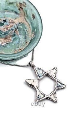 Roman Glass Star Of David Sterling Silver 925 Pendent Ancient Fragment 200 B. C