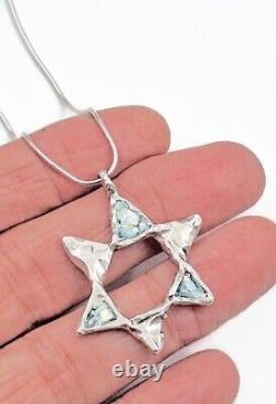 Roman Glass Star Of David Sterling Silver 925 Pendent Ancient Fragment 200 B. C