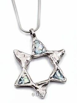 Roman Glass Star Of David Sterling Silver 925 Pendent Ancient Fragment 200 B. C