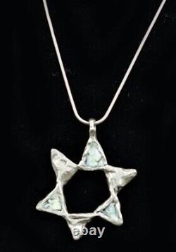 Roman Glass Star Of David Sterling Silver 925 Pendent Ancient Fragment 200 B. C