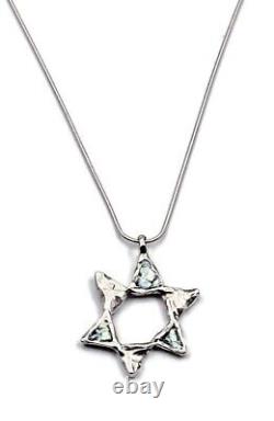 Roman Glass Star Of David Sterling Silver 925 Pendent Ancient Fragment 200 B. C