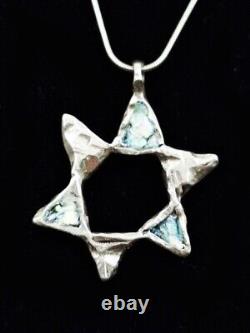 Roman Glass Star Of David Sterling Silver 925 Pendent Ancient Fragment 200 B. C