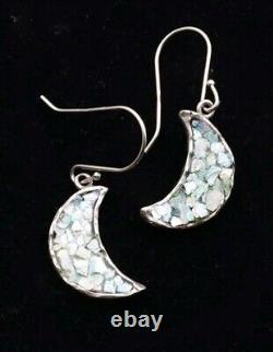 Roman Glass Sterling Silver925 Earrings Moon Shape Ancient 200 B. C Bluish Patina