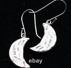 Roman Glass Sterling Silver925 Earrings Moon Shape Ancient 200 B. C Bluish Patina