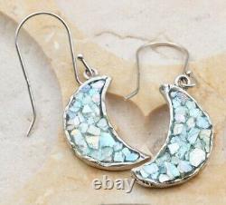 Roman Glass Sterling Silver925 Earrings Moon Shape Ancient 200 B. C Bluish Patina