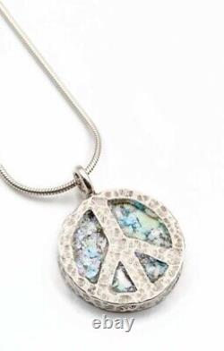 Roman Glass Sterling Silver925 Peace Pendent Round Fragment 200 BC Bluish Patina