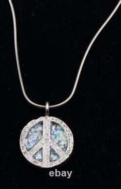 Roman Glass Sterling Silver925 Peace Pendent Round Fragment 200 BC Bluish Patina