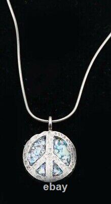 Roman Glass Sterling Silver925 Peace Pendent Round Fragment 200 BC Bluish Patina