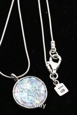 Roman Glass Sterling Silver925 Peace Pendent Round Fragment 200 BC Bluish Patina