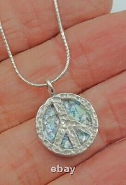 Roman Glass Sterling Silver925 Peace Pendent Round Fragment 200 BC Bluish Patina
