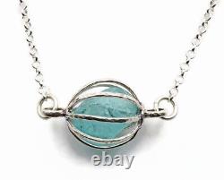 Roman Glass Sterling Silver 925 Cage Pendent Ancient Glas Fragment 200 BC Bluish