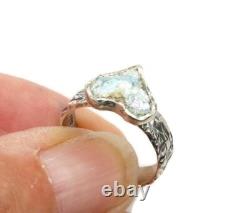 Roman Glass Sterling Silver 925 Heart Ring Ancient Bluish Fragment 200 B. C Size7