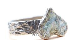 Roman Glass Sterling Silver 925 Heart Ring Ancient Bluish Fragment 200 B. C Size7