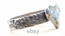 Roman Glass Sterling Silver 925 Heart Ring Ancient Bluish Fragment 200 B. C Size7