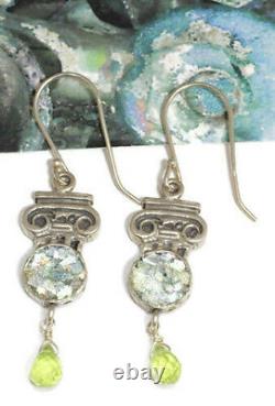 Roman Glass Sterling Silver 925 Hook Earrings 925 Ancient Fragment Patina 200 BC