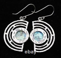 Roman Glass Sterling Silver 925 Hook Earrings Ancient Authentic Fragment 200 B. C