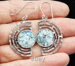 Roman Glass Sterling Silver 925 Hook Earrings Ancient Authentic Fragment 200 B. C