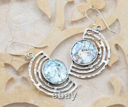 Roman Glass Sterling Silver 925 Hook Earrings Ancient Authentic Fragment 200 B. C