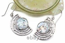 Roman Glass Sterling Silver 925 Hook Earrings Ancient Authentic Fragment 200 B. C