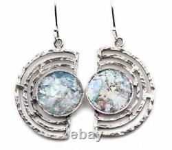Roman Glass Sterling Silver 925 Hook Earrings Ancient Authentic Fragment 200 B. C