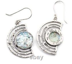 Roman Glass Sterling Silver 925 Hook Earrings Ancient Authentic Fragment 200 B. C