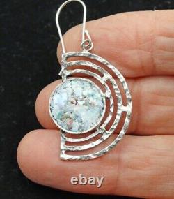 Roman Glass Sterling Silver 925 Hook Earrings Ancient Authentic Fragment 200 B. C