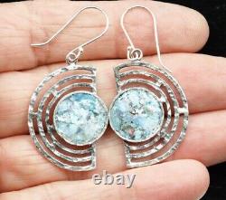 Roman Glass Sterling Silver 925 Hook Earrings Ancient Authentic Fragment 200 B. C