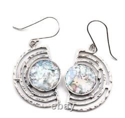Roman Glass Sterling Silver 925 Hook Earrings Ancient Authentic Fragment 200 B. C