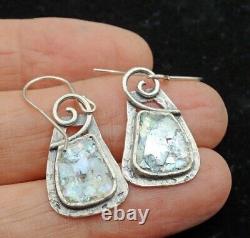 Roman Glass Sterling Silver 925 Hook Earrings Ancient Authentic Fragments 200 BC