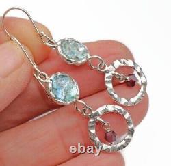 Roman Glass Sterling Silver 925 Hook Earrings Ancient Authentic Fragments 200 BC