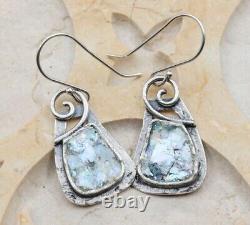 Roman Glass Sterling Silver 925 Hook Earrings Ancient Authentic Fragments 200 BC