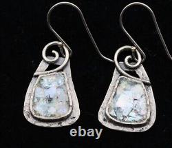 Roman Glass Sterling Silver 925 Hook Earrings Ancient Authentic Fragments 200 BC