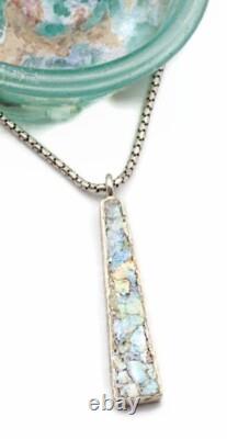 Roman Glass Sterling Silver 925 Pendent Ancient Fragment 200 B. C Bluish Patina