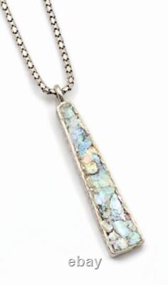 Roman Glass Sterling Silver 925 Pendent Ancient Fragment 200 B. C Bluish Patina