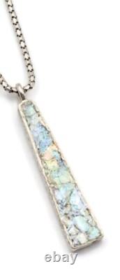Roman Glass Sterling Silver 925 Pendent Ancient Fragment 200 B. C Bluish Patina