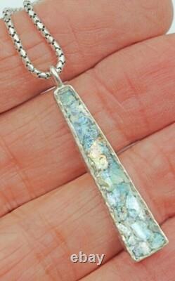 Roman Glass Sterling Silver 925 Pendent Ancient Fragment 200 B. C Bluish Patina