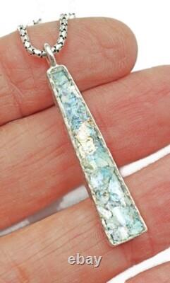 Roman Glass Sterling Silver 925 Pendent Ancient Fragment 200 B. C Bluish Patina