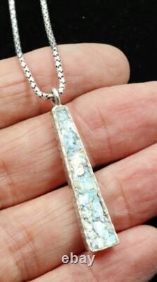 Roman Glass Sterling Silver 925 Pendent Ancient Fragment 200 B. C Bluish Patina