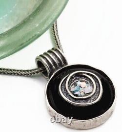 Roman Glass Sterling Silver 925 Pendent Ancient Fragment 200 B. C Bluish Patina