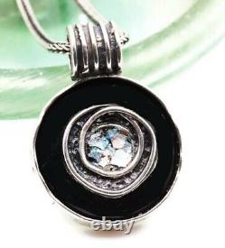 Roman Glass Sterling Silver 925 Pendent Ancient Fragment 200 B. C Bluish Patina