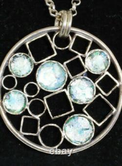 Roman Glass Sterling Silver 925 Pendent Ancient Fragment 200 B. C Bluish Patina