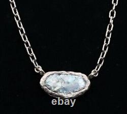 Roman Glass Sterling Silver 925 Pendent Oval Ancient Fragment 200 BC Blue Patina
