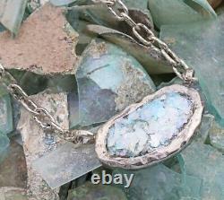 Roman Glass Sterling Silver 925 Pendent Oval Ancient Fragment 200 BC Blue Patina