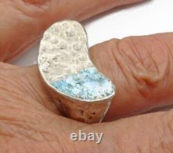 Roman Glass Sterling Silver 925 Ring Ancient Fragment 200 BC Bluish Patina Size9